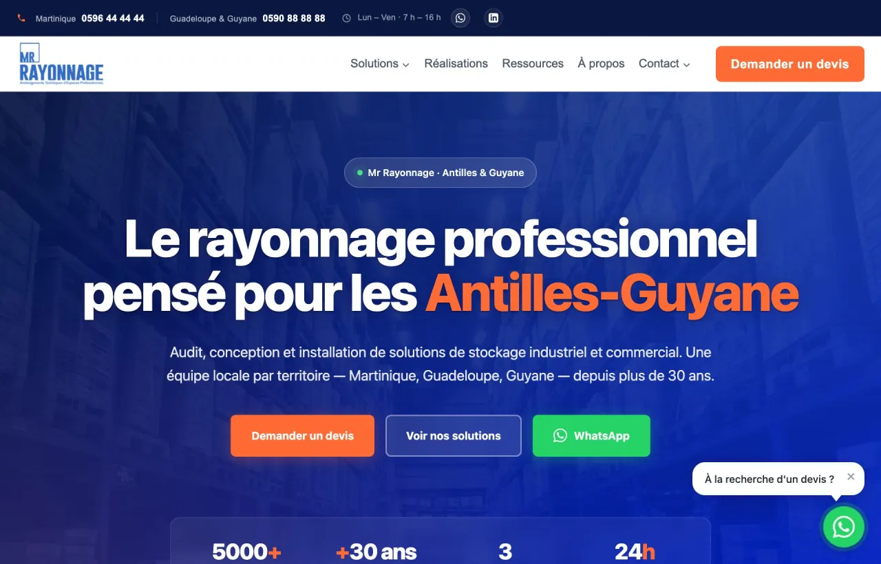 Site web Mr Rayonnage réalisé par Passerelle